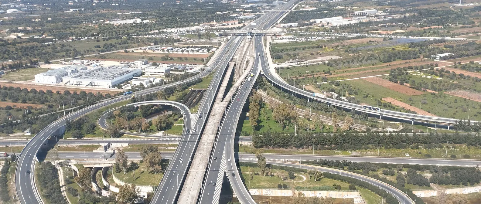 Aerial photo of Attiki Odos motorway near Athens airport