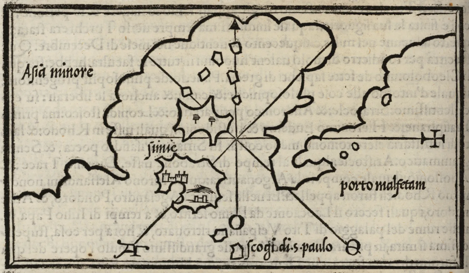 Una mappa xilografica del 1547 con Symi, Nimos e la costa dell’Asia Minore