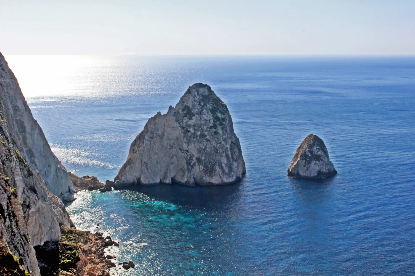 The two Mizithres rocks at Keri, in the sea beside high cliffs